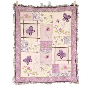 Cocalo Pink Ruffle Patchwork Baby Girl Crib Blanket Butterfly Purple Quilt